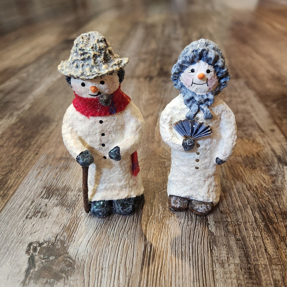 Vintage 1999 Enesco Snowsnickle Snowman Couple Figurines Linda Lindquist Baldwin
